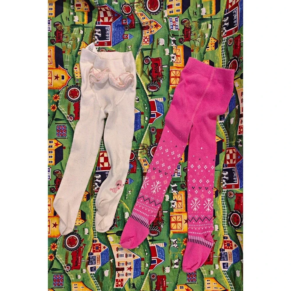 Gymboree Girls Footed Tights 2-Pack Fair Isle Pink/White 6-12m Poodle 12-24m